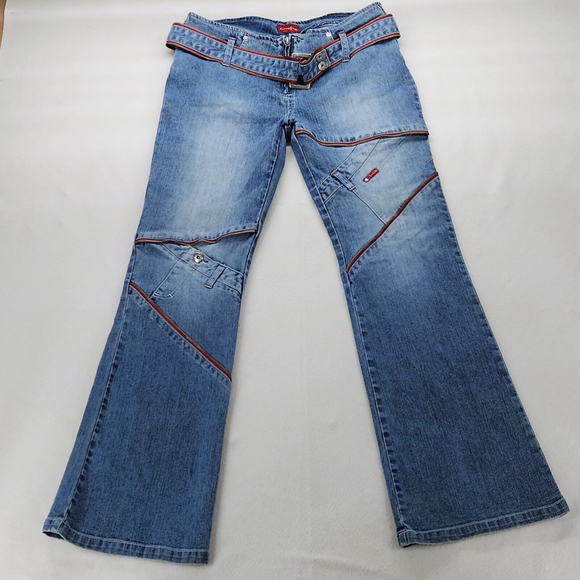 Southpole Denim - Vtg Southpole Women's Jeans Flare Wide Leg Zippers 90s Y2K Skater Coachella Sz13